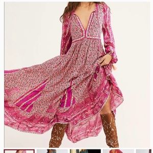 Free People Happy Feelings Midi Dress in Peach Pie Combo